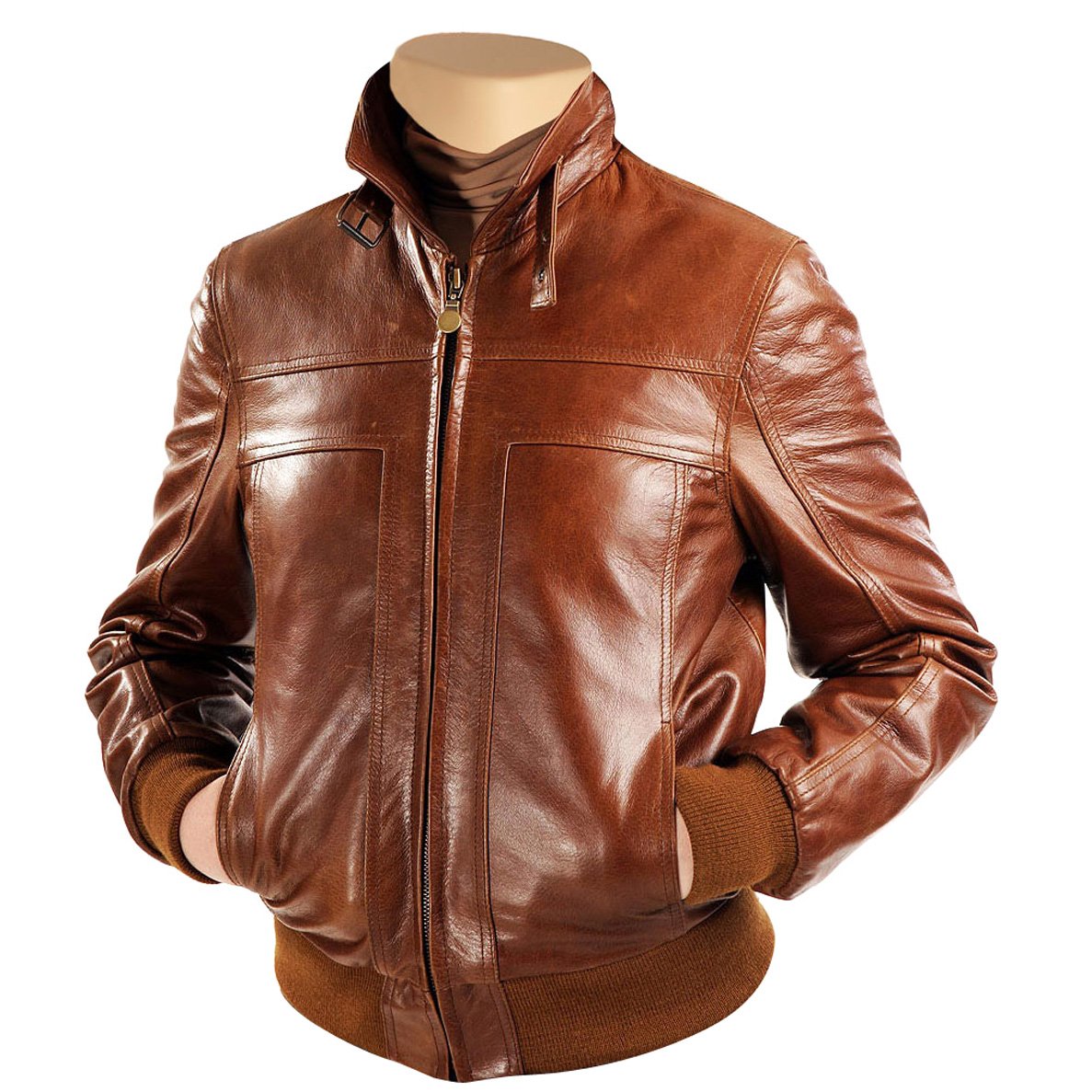 Womens Teresa Dark Sand Wash Leather Jacket With Rib Knit – Lusso