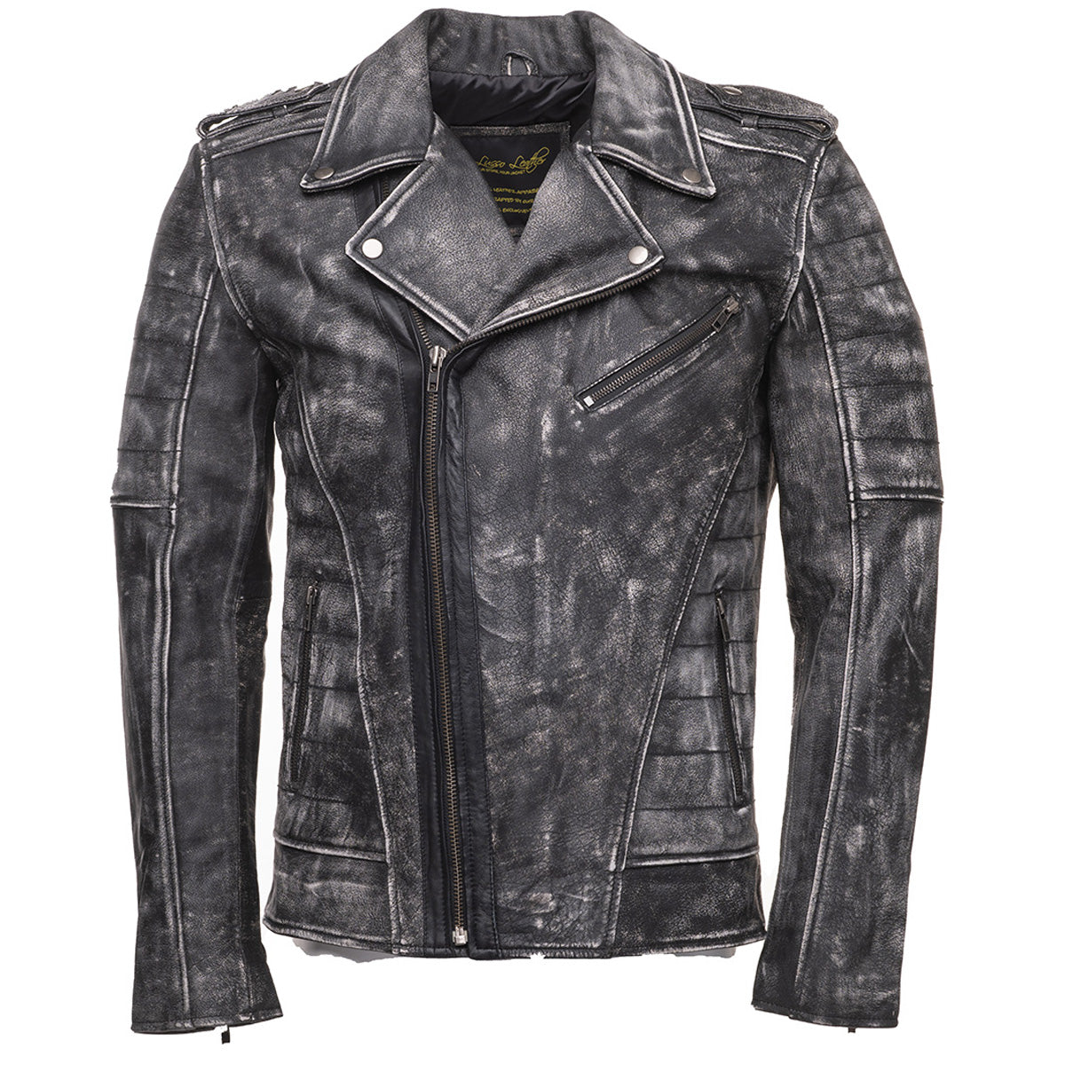 Miles stone wash biker leather jacket – Lusso Leather