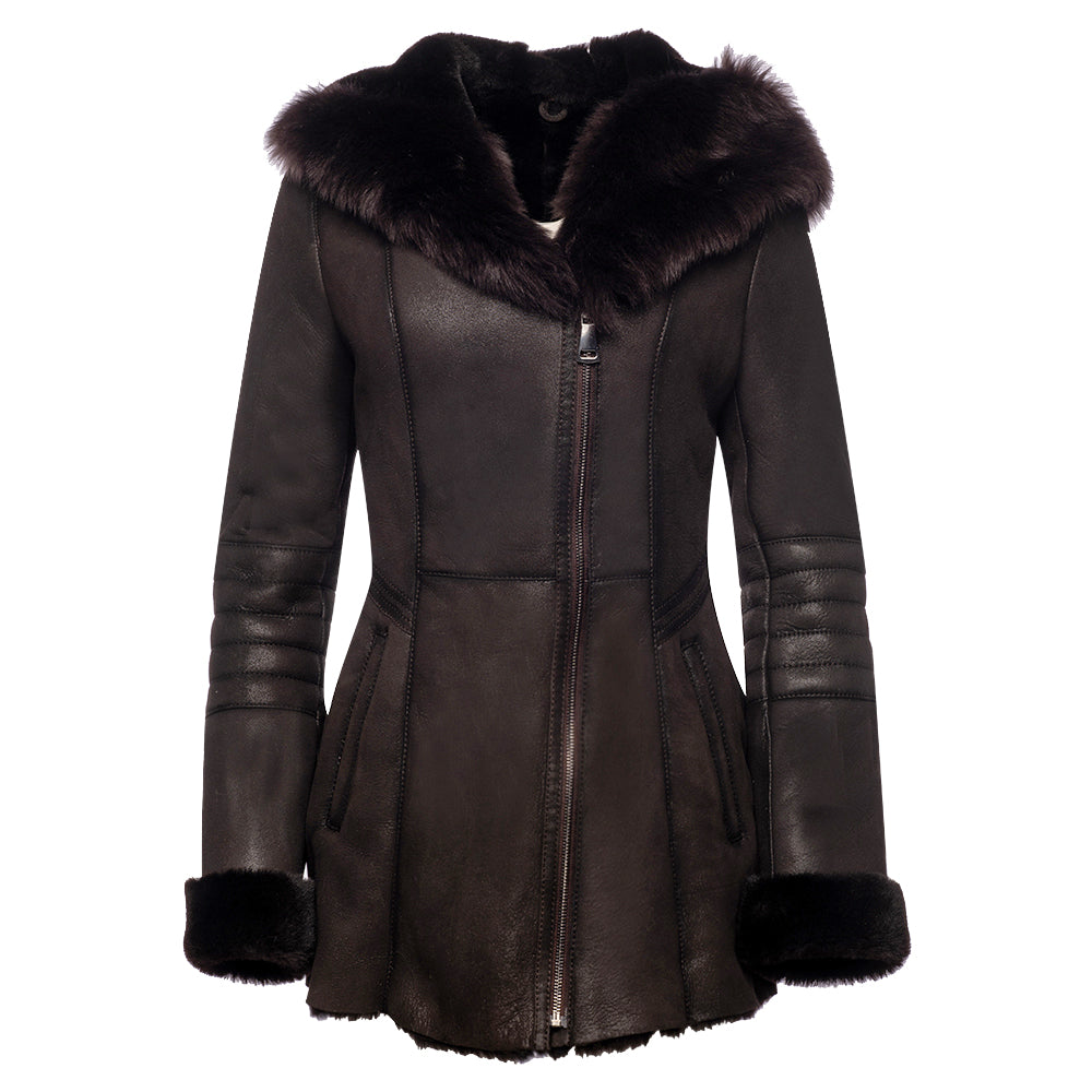 Ayva's brown shearling coat – Lusso Leather - Main Image