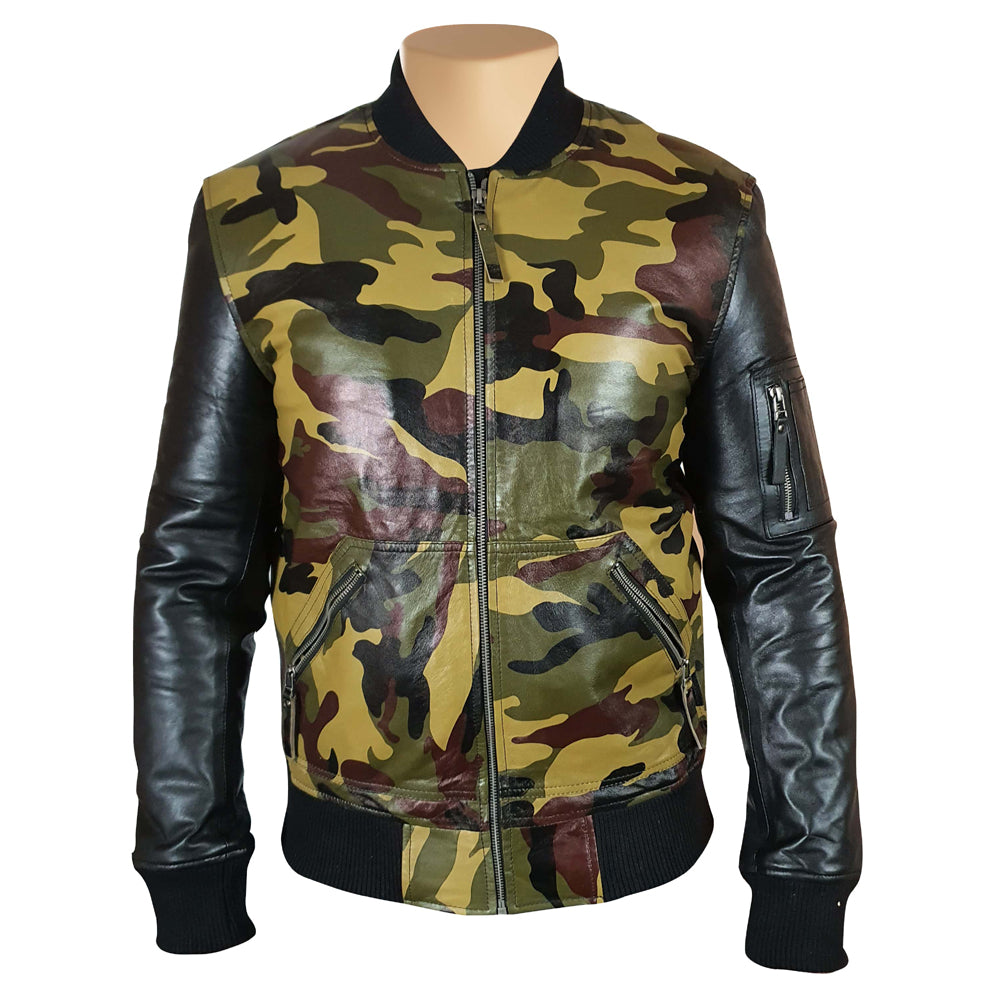 Bomber Camouflage Military print leather jacket with Back sleeves – Lusso  Leather