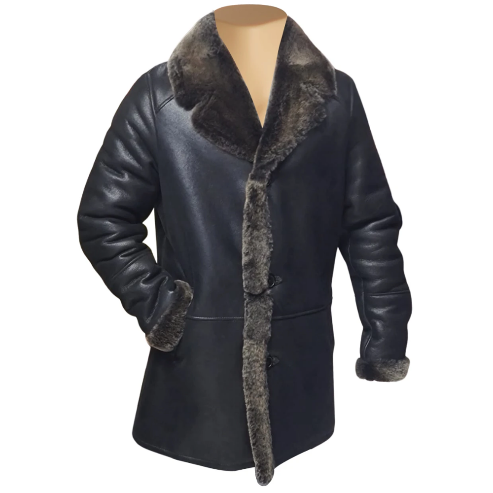 Black shearling coat mens hotsell