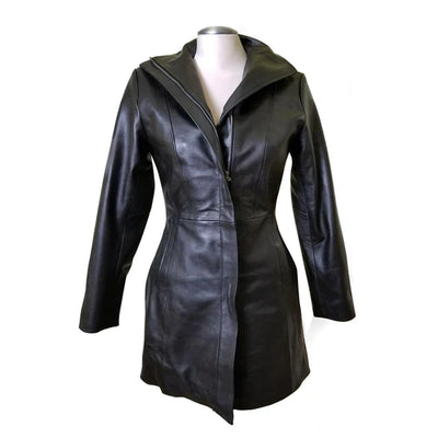 Women Black Leather Trench Coats