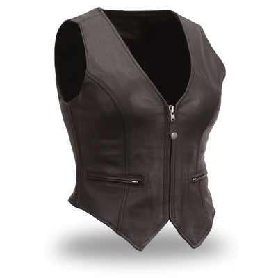 Women Black Leather Vests