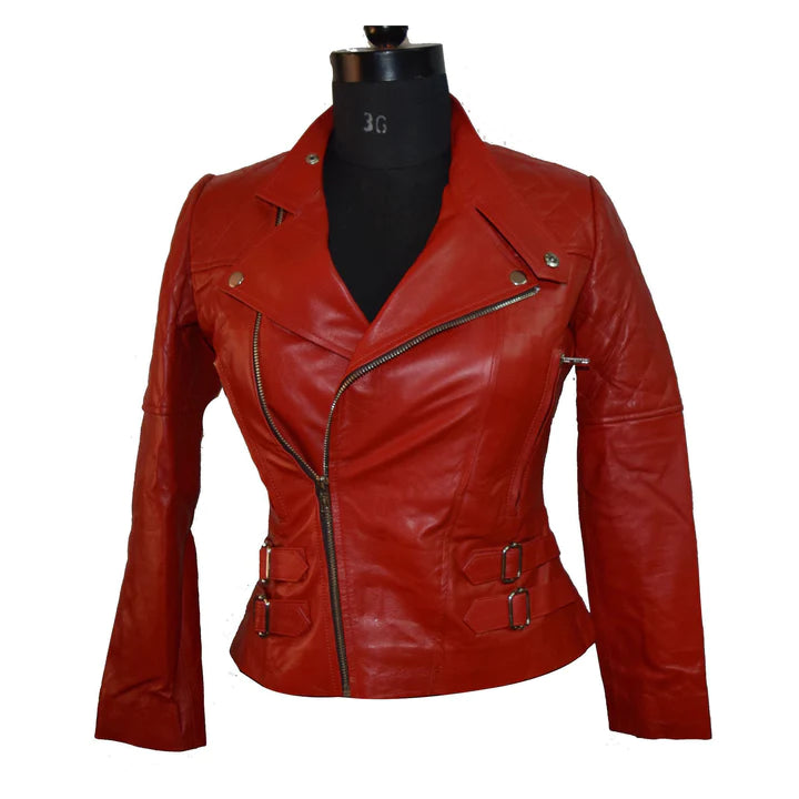 Womens Red Biker Leather Jackets – Lusso Leather