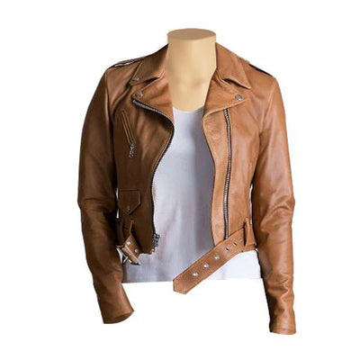 Women's Brown Biker Leather Jacket