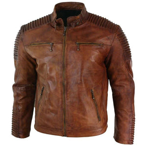 Mens Brown Cafe Racer Jacket 