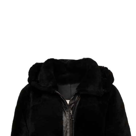 Avalon black oversize Reversible Sheepskin long coat
