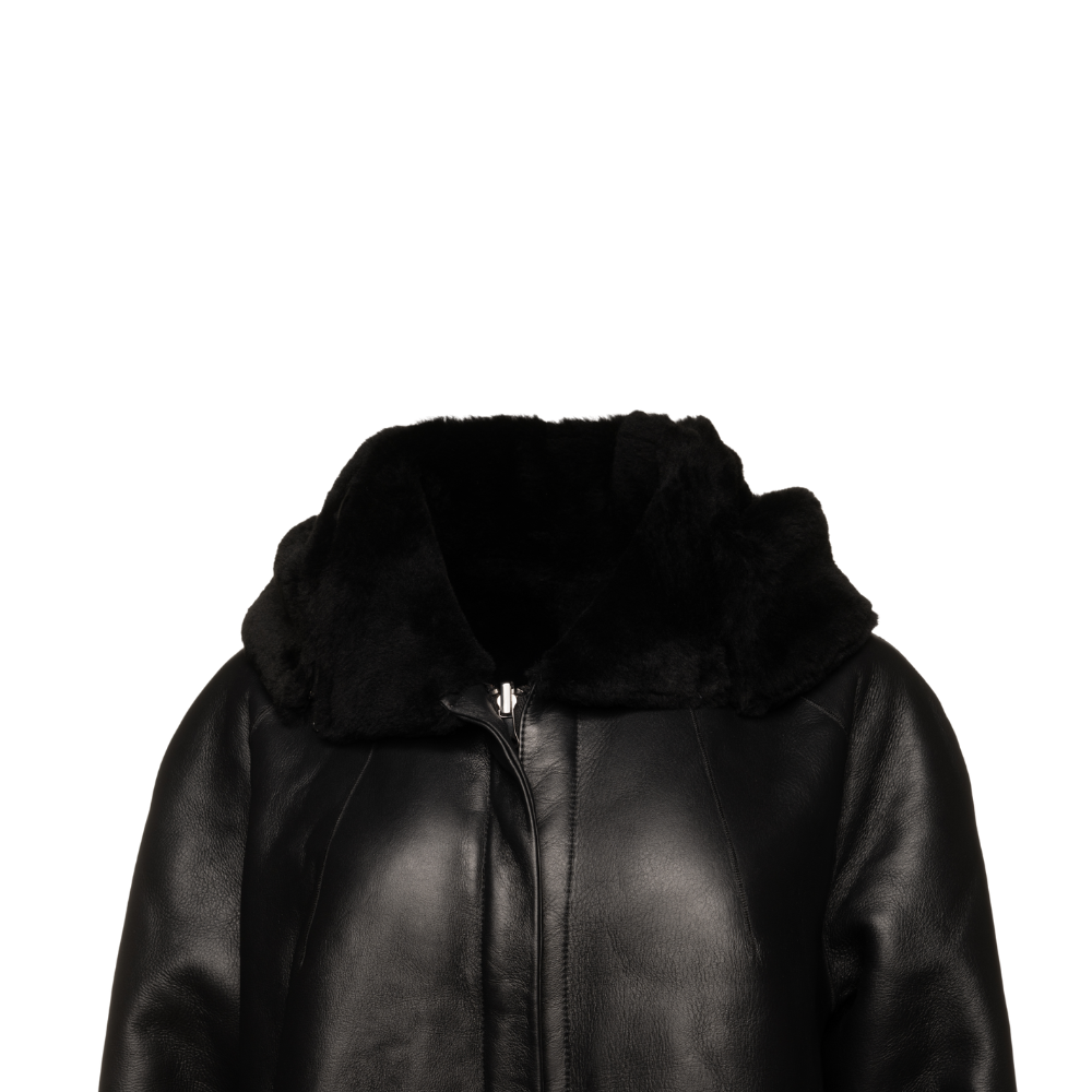 Avalon black oversize Reversible Sheepskin long coat