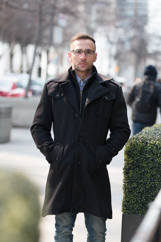 Black Wool Coat Mens Quarter Length Coats Mens Black Double