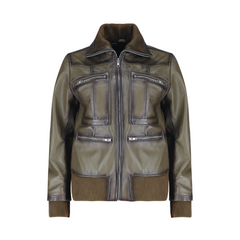 Mila olive green bomber leather jacket