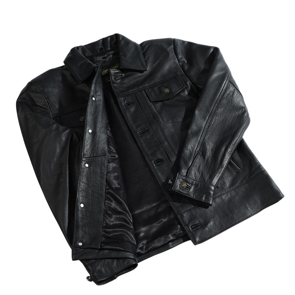 Griff black denim style leather jacket