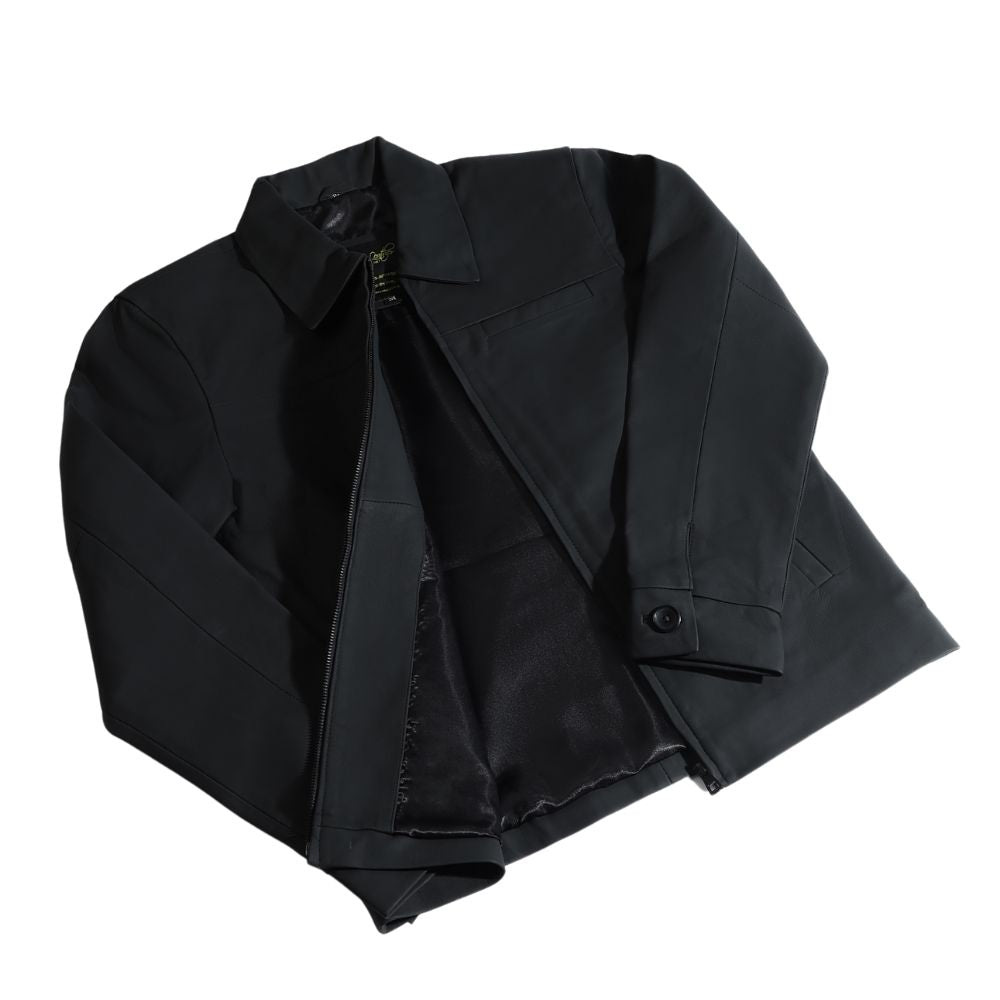 Zane matte black collared leather jacket