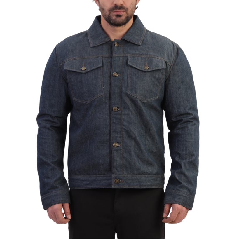 Julian blue denim motorcycle jacket with kevlar lining