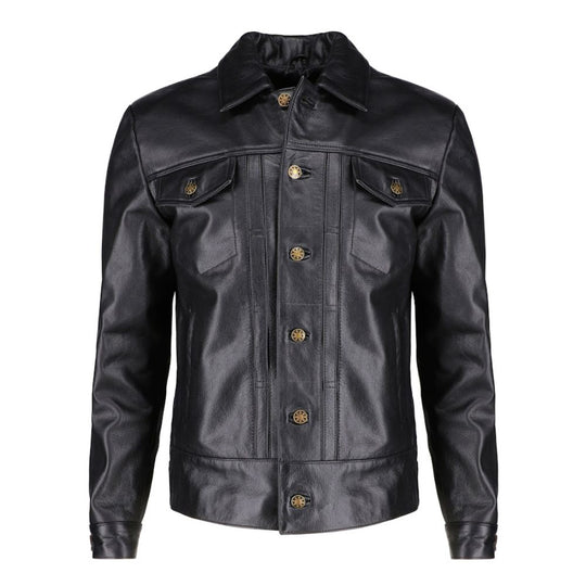 Griff black denim style leather jacket