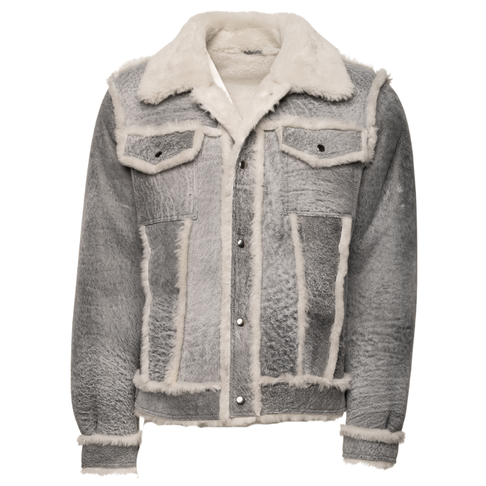 Aiden's Distressed Grey Shearling Trucker Jacket