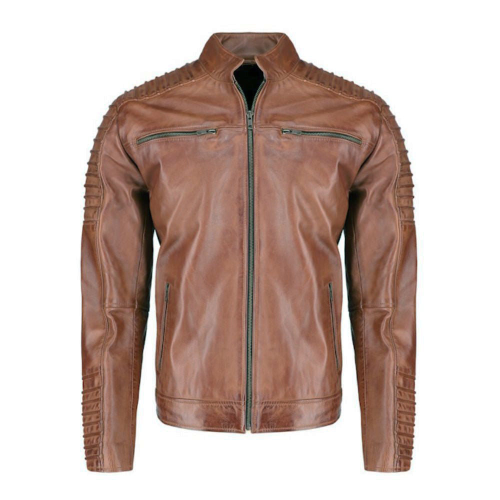 Cafe racer distressed jacket with piping