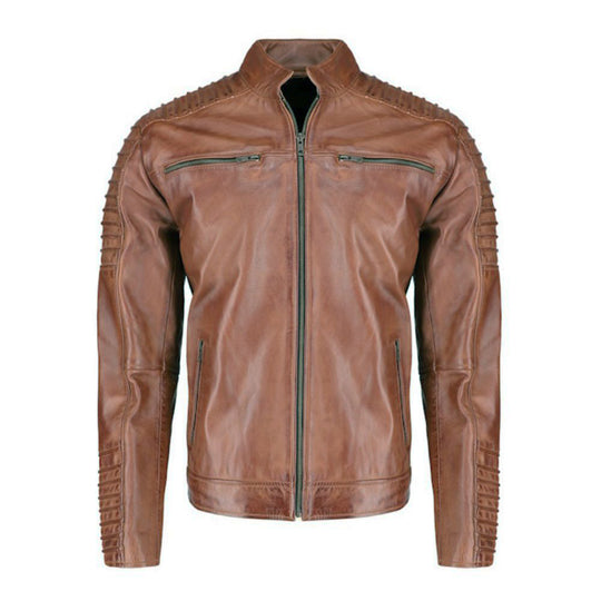 Cafe racer distressed jacket with piping