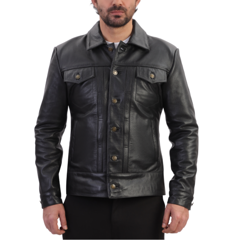 Griff black denim style leather jacket