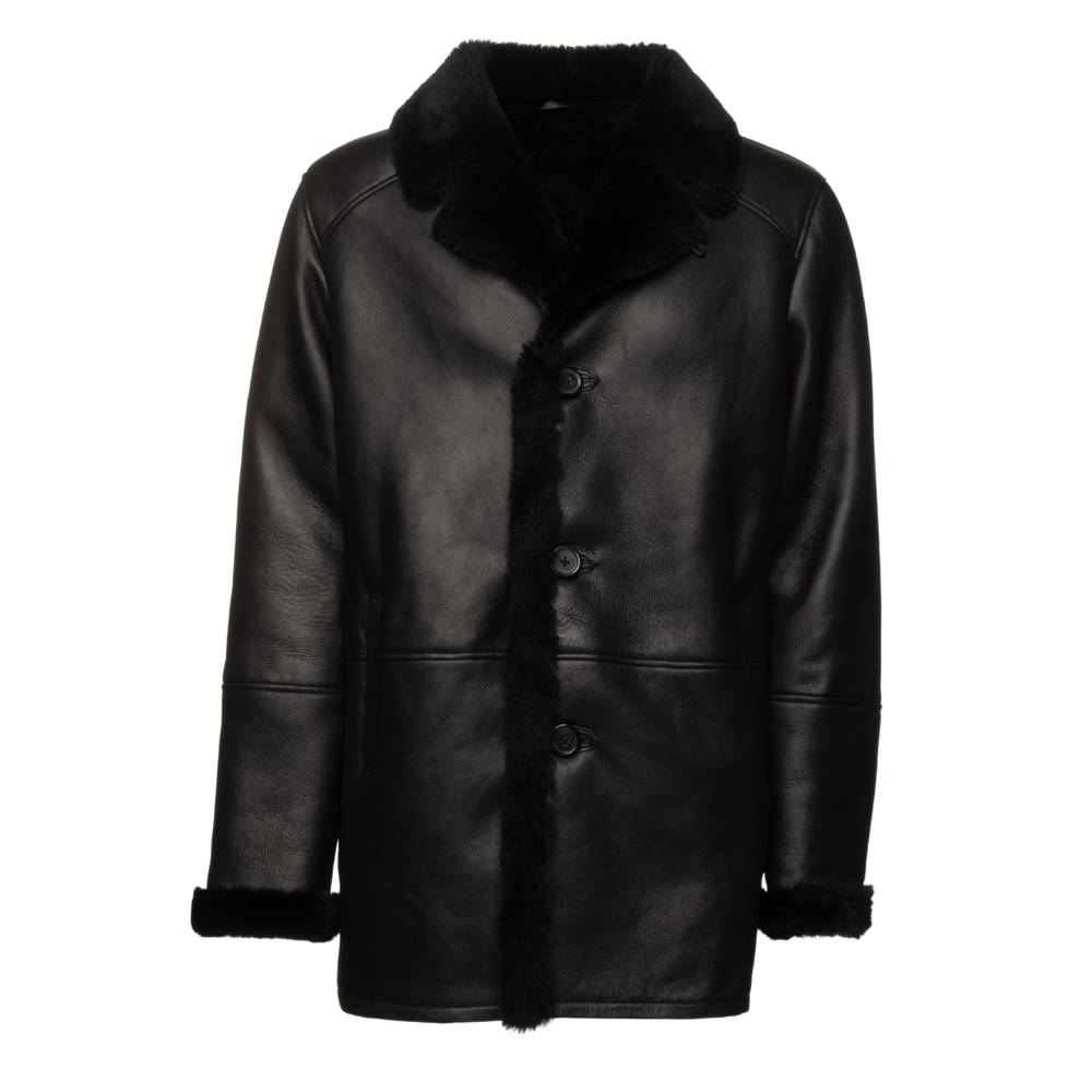 Christian black shearling car coat
