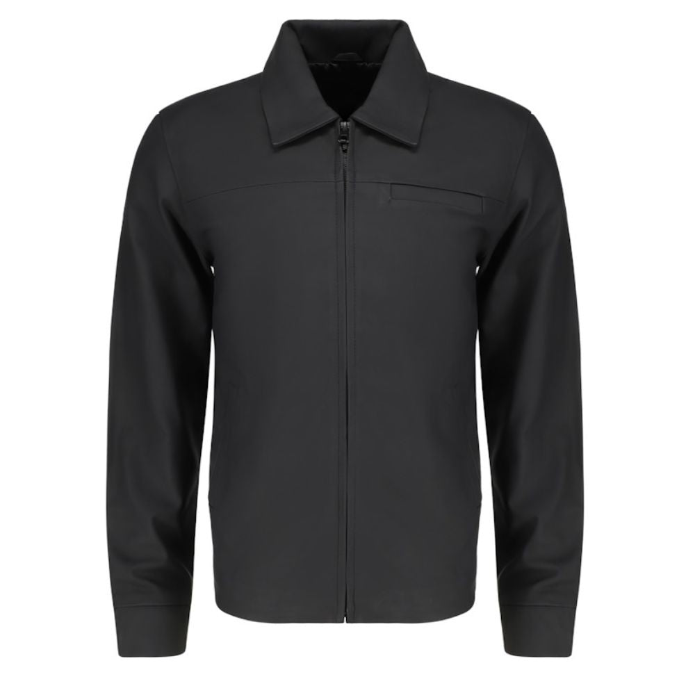 Zane matte black collared leather jacket