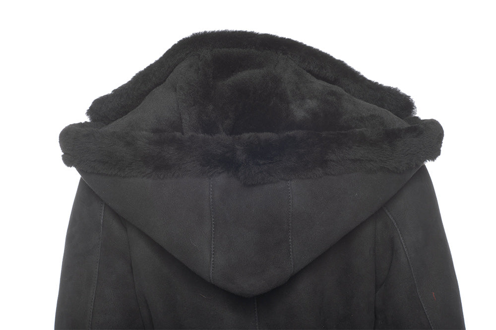 Melissa Black suede shearling coat with belt