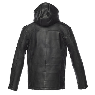 Jules black Buttoned up hooded leather jacket