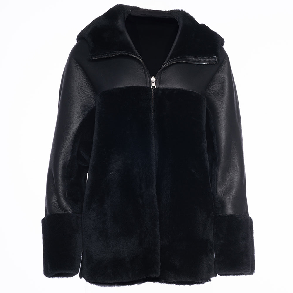 Elena black Reversible shearling jacket