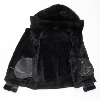 Felix black bomber shearling jacket with hoodie