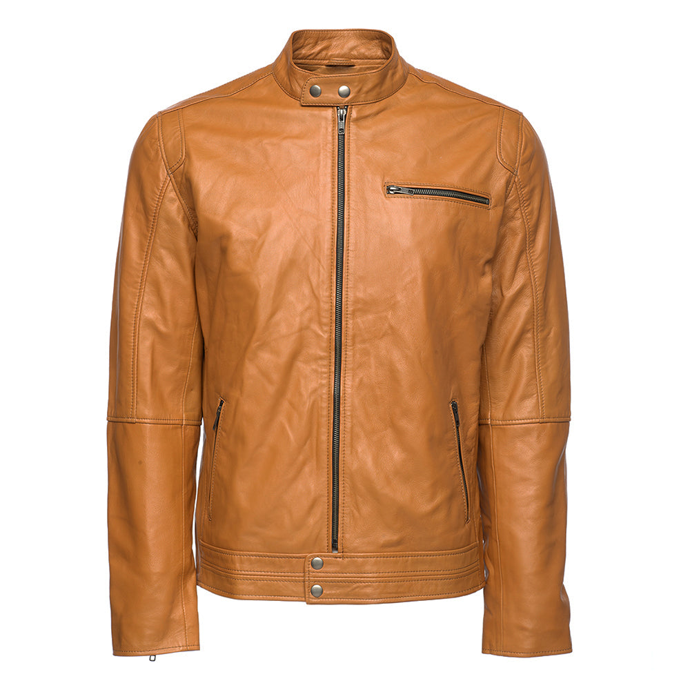 Arthur camel café racer leather jacket