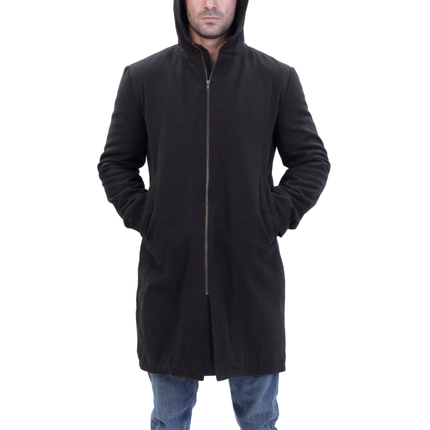 Maddox Black hooded long wool coat