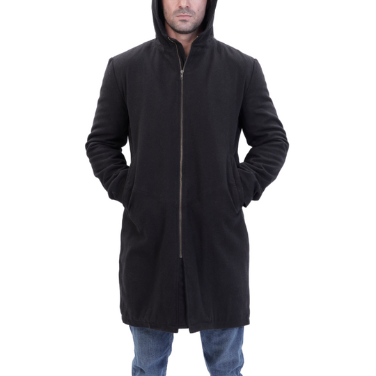 Maddox Black hooded long wool coat