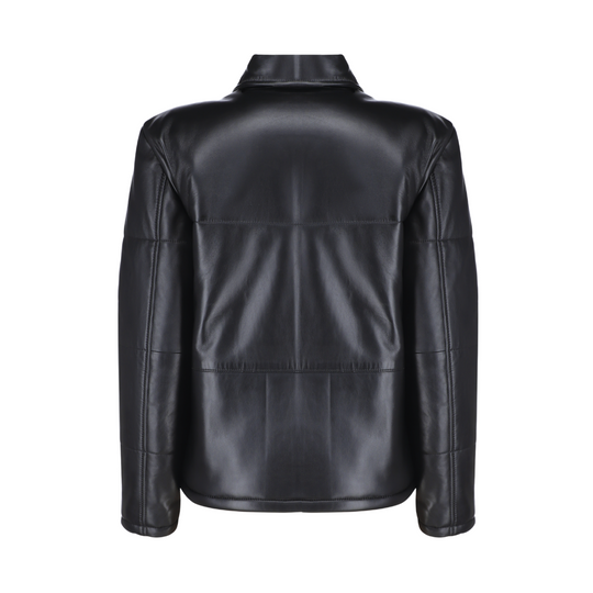 Sorine Black zippered women's Puffer leather jacket