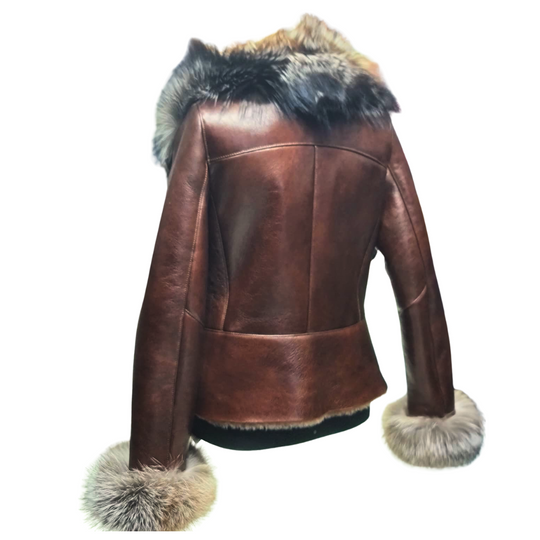Lauren brown shearling with crystal fox trim