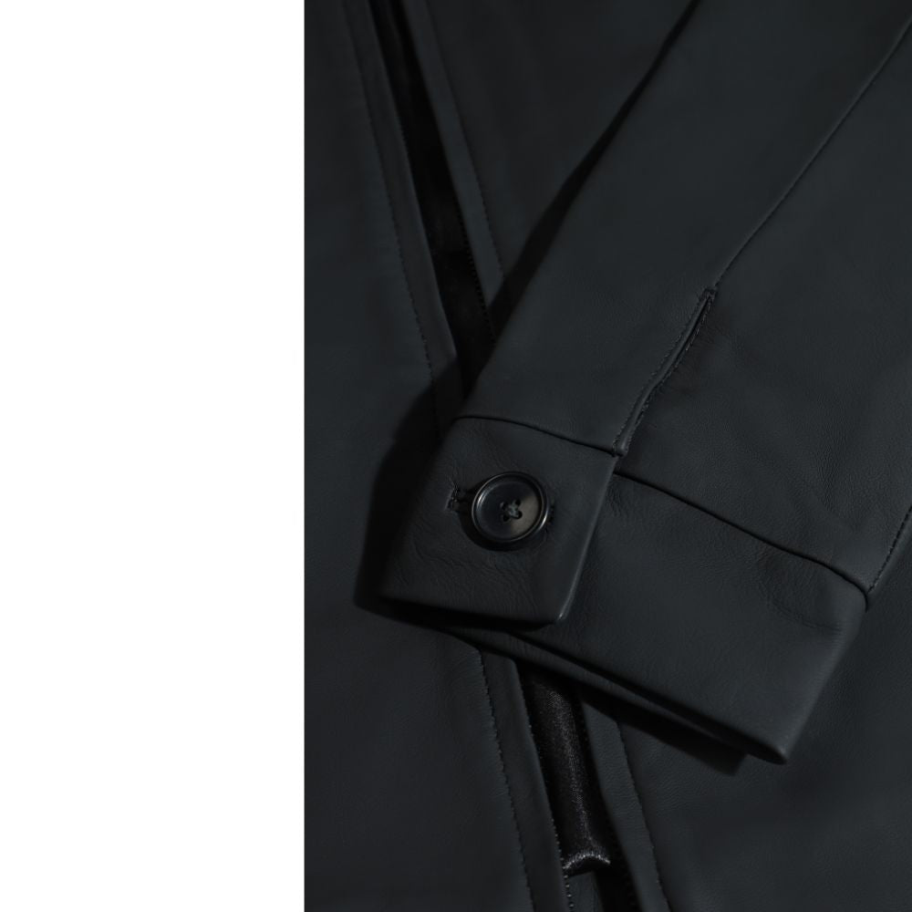 Zane matte black collared leather jacket
