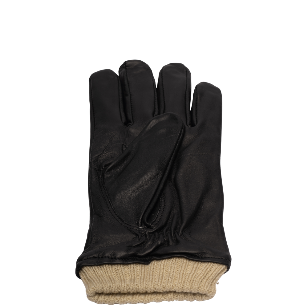 Men's black leather gloves with knit cuffs