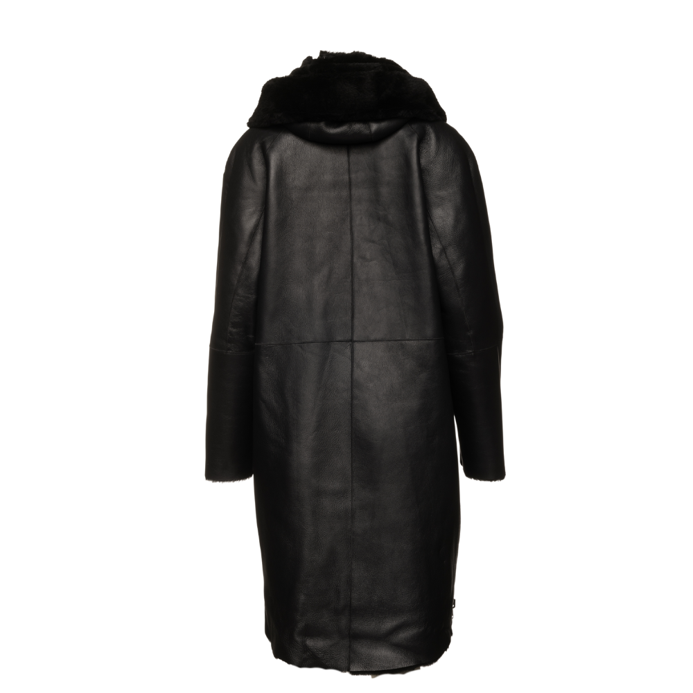 Avalon black oversize Reversible Sheepskin long coat