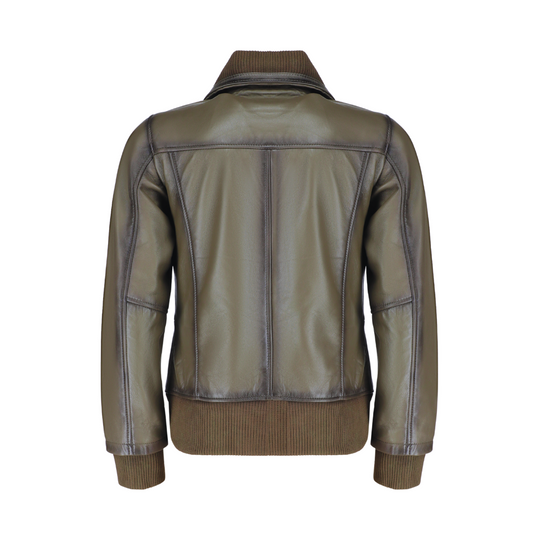 Mila olive green bomber leather jacket