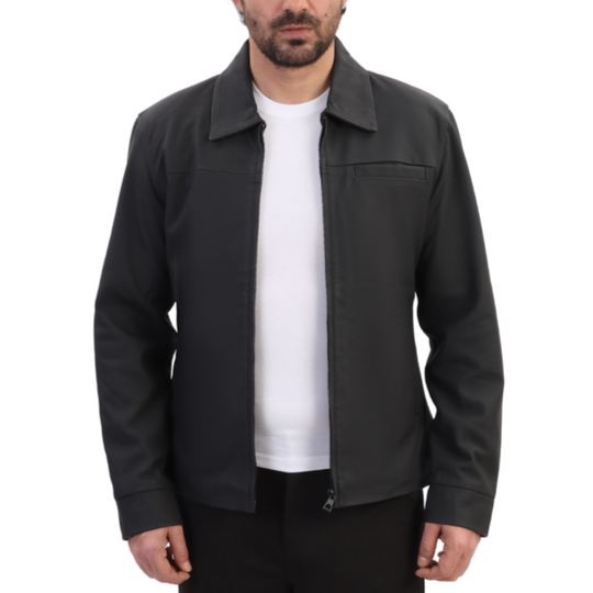 Zane matte black collared leather jacket