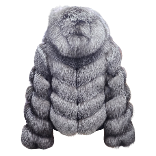 Women's  Grey Fox Fur Hooded Jacket