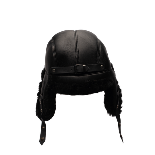 Black sheepskin shearling Aviator Hat