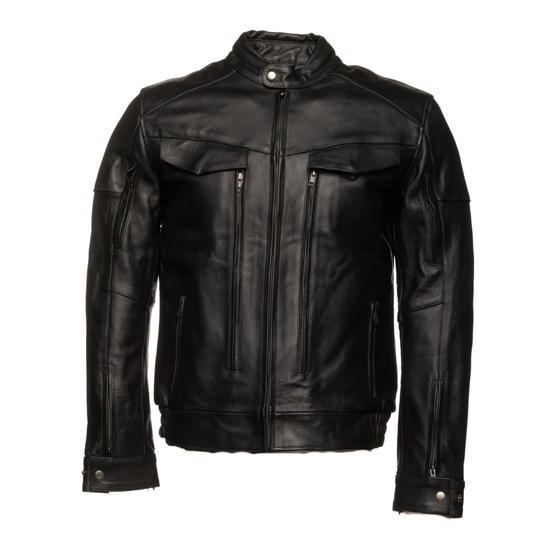 Huxley Black Motorcycle leather jacket with Storage pockets