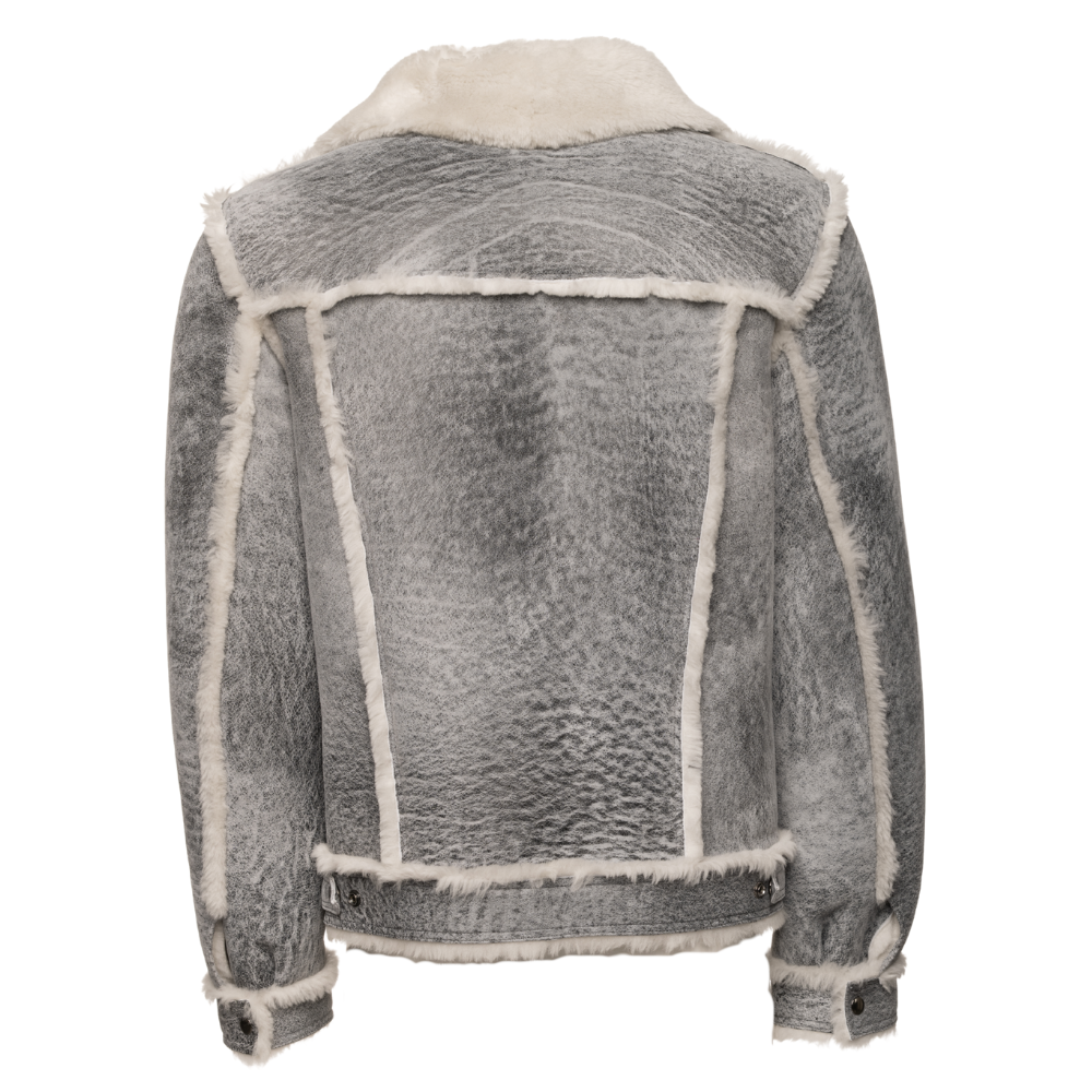 Aiden's Distressed Grey Shearling Trucker Jacket