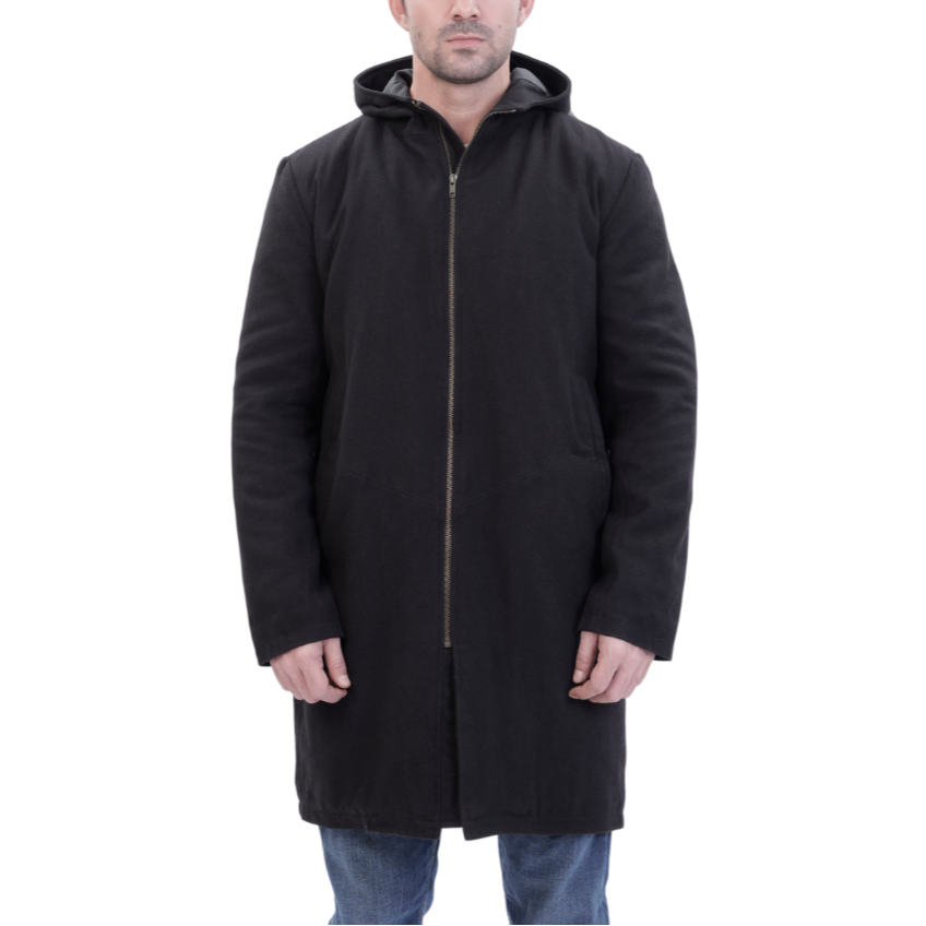 Maddox Black hooded long wool coat