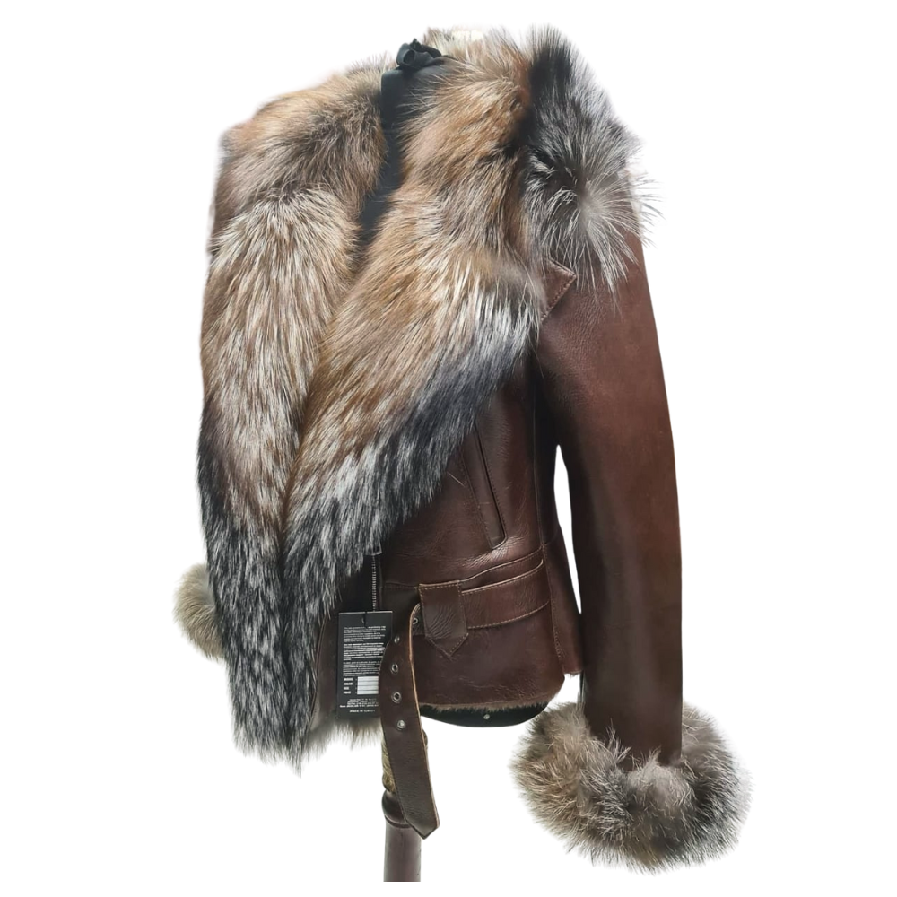 Lauren brown shearling with crystal fox trim