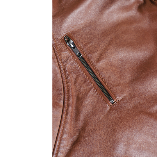 Women's distressed biker leather jacket with piping