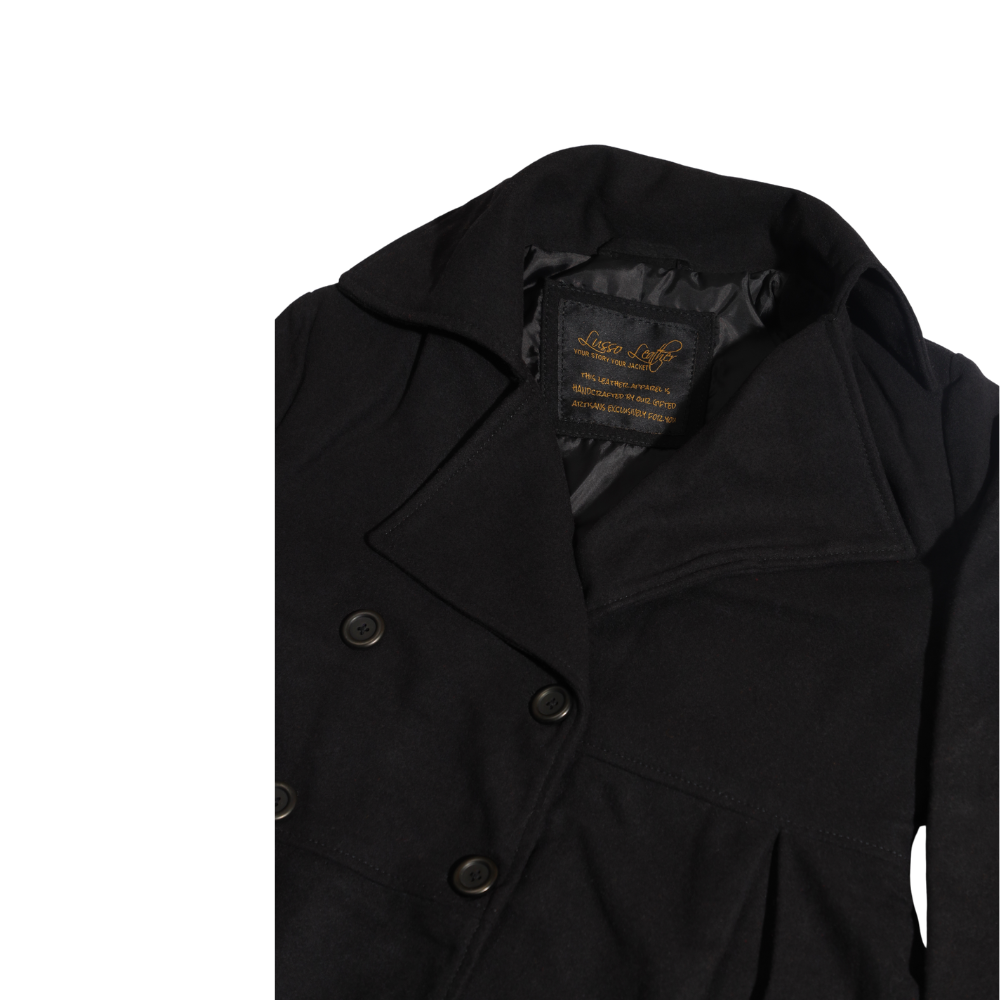 Kaia Black Long wool Trench coat