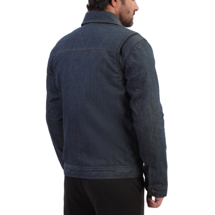 Julian blue denim motorcycle jacket with kevlar lining