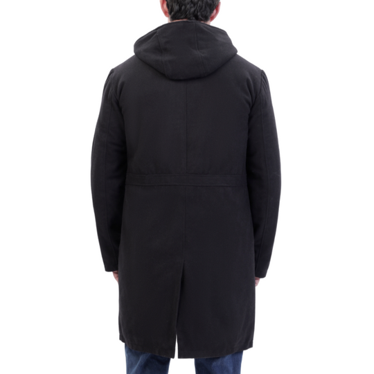 Maddox Black hooded long wool coat