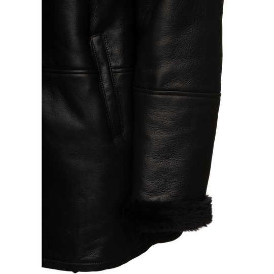 Christian black shearling car coat