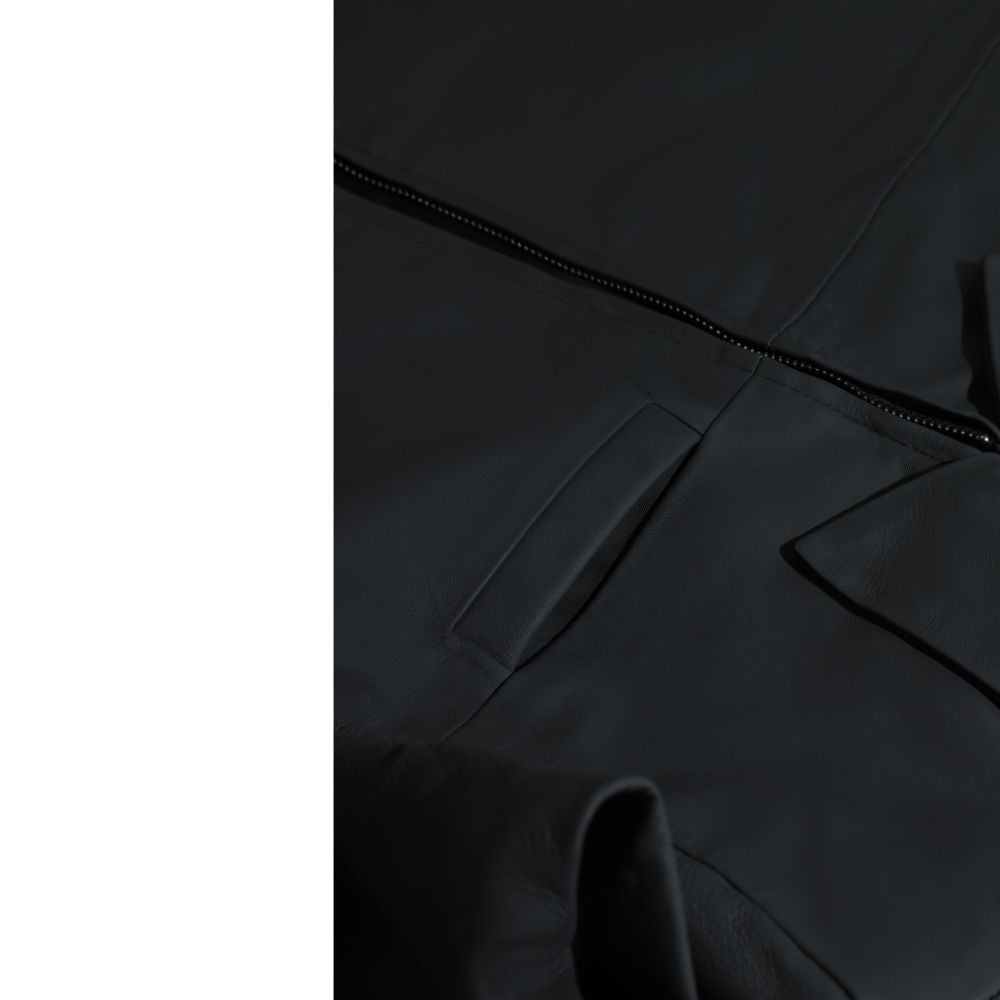 Zane matte black collared leather jacket